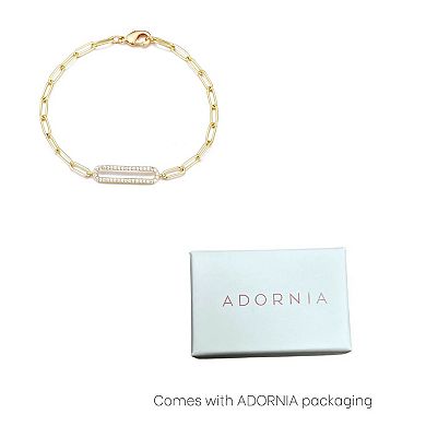Adornia 14k Gold Flash Plated Pave Cubic Zirconia Elongated Link Bracelet