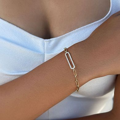Adornia 14k Gold Flash Plated Pave Cubic Zirconia Elongated Link Bracelet