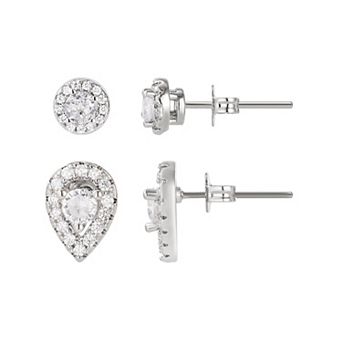 Adornia Silver Tone Diamond Accent Halo Stud Earring Duo Set
