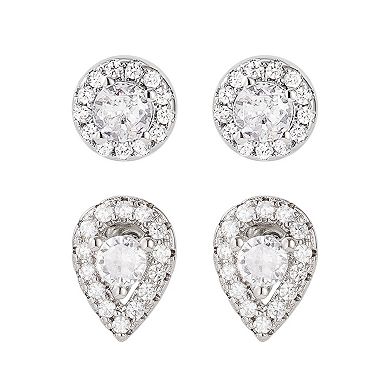 Adornia Silver Tone Diamond Accent Halo Stud Earring Duo Set