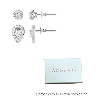 Adornia Silver Tone Diamond Accent Halo Stud Earring Duo Set