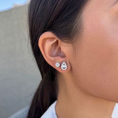 Adornia Silver Tone Diamond Accent Halo Stud Earring Duo Set