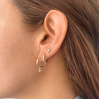 Adornia 14k Gold Plated 3-Pair Cubic Zirconia Earring Set