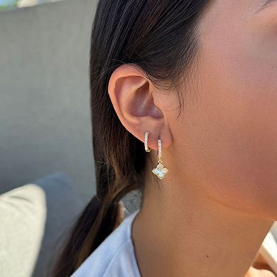 Adornia 14k Gold Plated Mother-of-Pearl Clover Cubic Zirconia Huggie Earring Duo Set