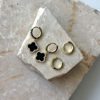 Adornia 14k Gold Plated Halo Black Clover Cubic Zirconia Huggie Earring Duo Set