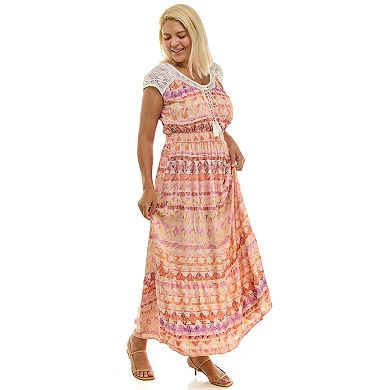 Plus Size Luxology Smocked Waist Crochet Tiered Maxi Dress