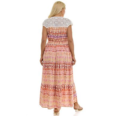 Plus Size Luxology Smocked Waist Crochet Tiered Maxi Dress