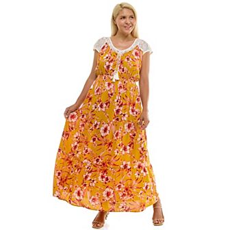 Plus Size Luxology Smocked Waist Crochet Tiered Maxi Dress