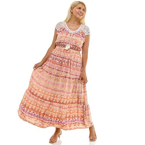 Женские платья Luxology Plus Size Luxology Smocked Waist Crochet Tiered Maxi Dress