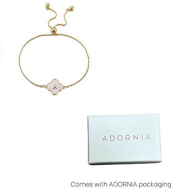 Adornia Mother of Pearl Initial Clover Bolo Bracelet