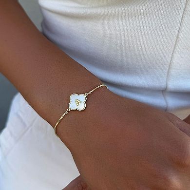 Adornia Mother of Pearl Initial Clover Bolo Bracelet