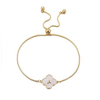 Adornia Mother of Pearl Initial Clover Bolo Bracelet