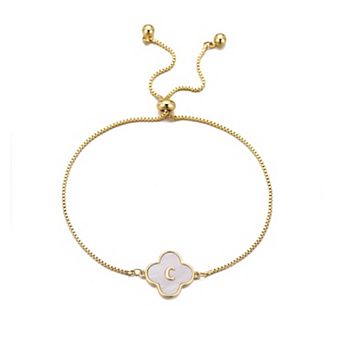 Adornia Mother of Pearl Initial Clover Bolo Bracelet