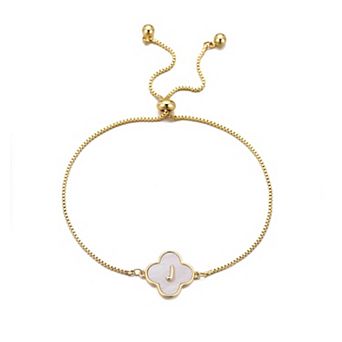 Adornia Mother of Pearl Initial Clover Bolo Bracelet