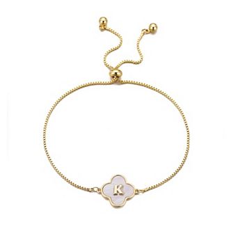 Adornia Mother of Pearl Initial Clover Bolo Bracelet