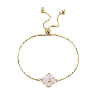 Adornia Mother of Pearl Initial Clover Bolo Bracelet