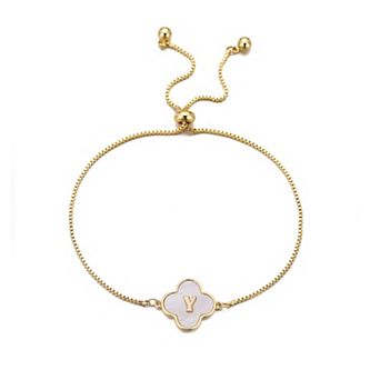 Adornia Mother of Pearl Initial Clover Bolo Bracelet