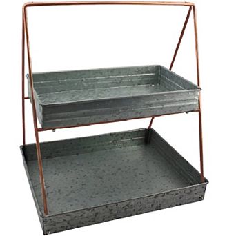 Galvanized Metal 2 tier d Rectangular Serving Tray, Gray