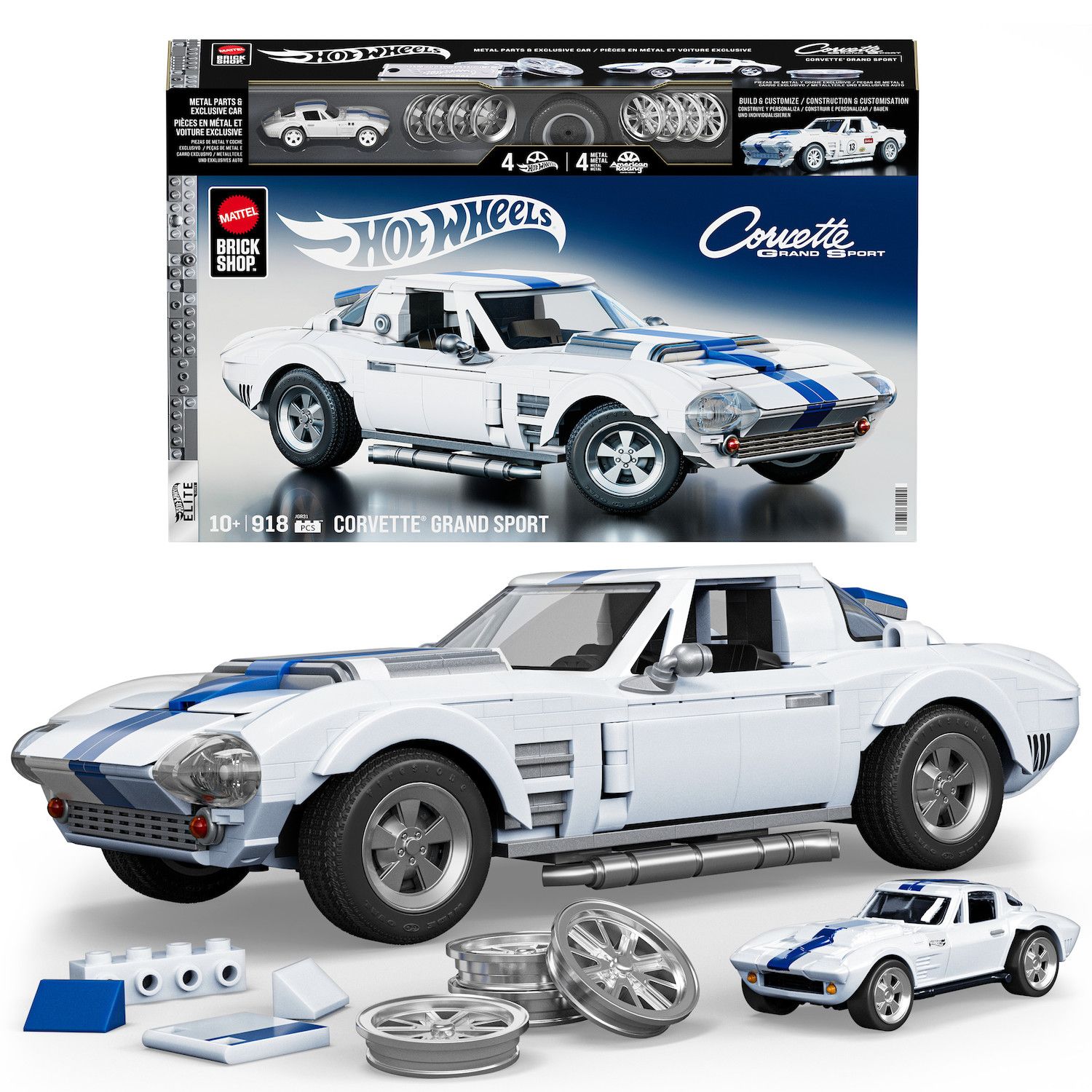 Детские конструкторы Mattel Brick Shop Hot Wheels Corvette Grand Sport Building Toy Kit (918 Pieces) for Collectors