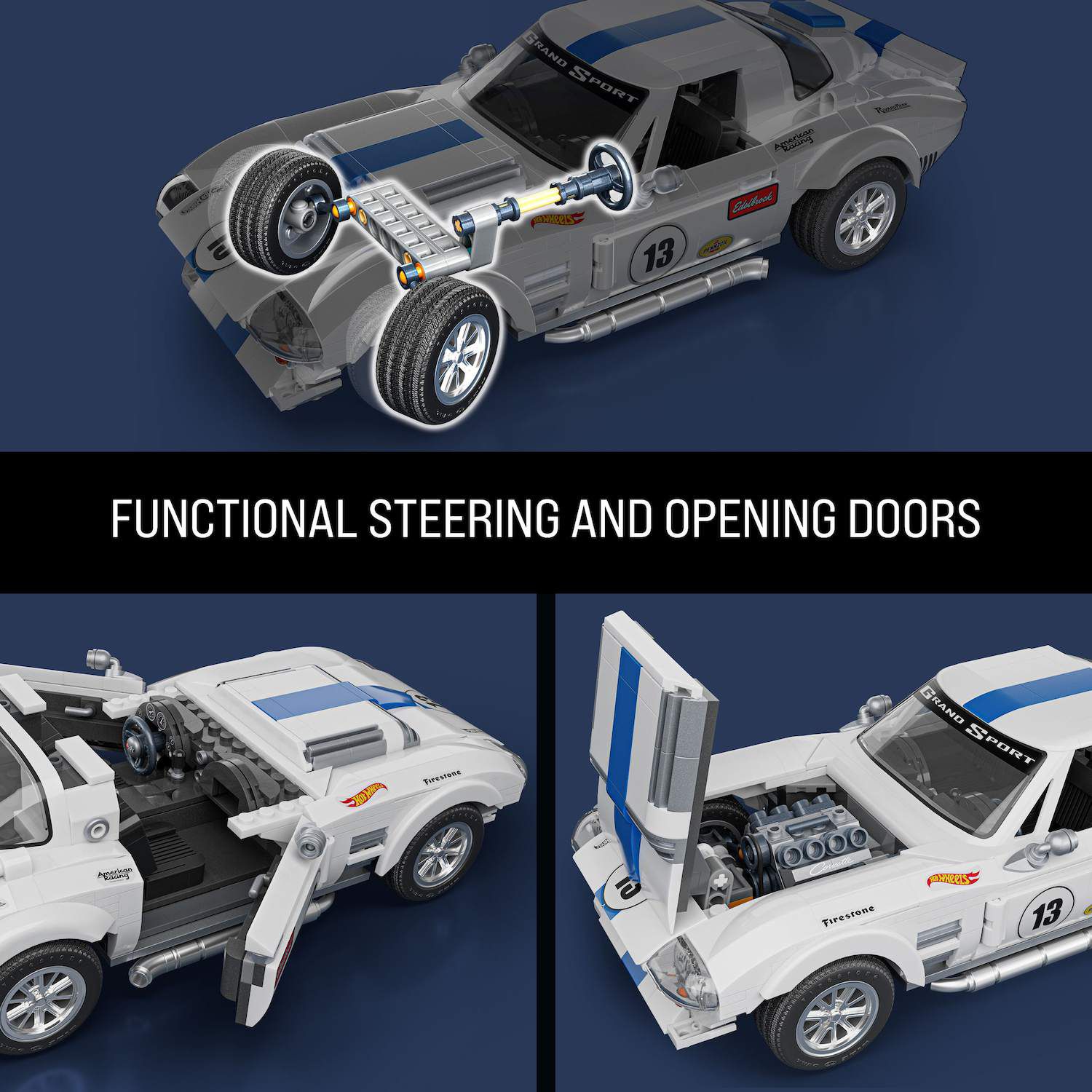 Детские конструкторы Mattel Brick Shop Hot Wheels Corvette Grand Sport Building Toy Kit (918 Pieces) for Collectors — фото 6