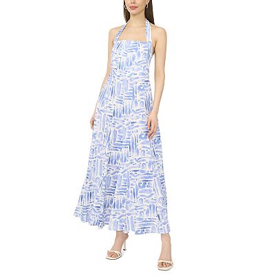Women's MSK Sleeveless Halter Neck Maxi Dress, Size: Medium, Blue White