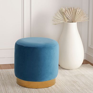 Safavieh Azai Upholstered Round Gold Tone Base Ottoman
