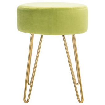 Safavieh Abrea Upholstered Round Gold Tone Leg Ottoman