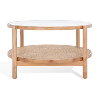 Safavieh Karyna Round Coffee Table with Glass Top and Rattan Shelf