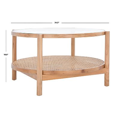 Safavieh Karyna Round Coffee Table with Glass Top and Rattan Shelf