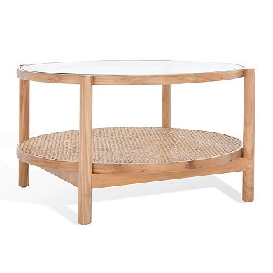 Safavieh Karyna Round Coffee Table with Glass Top and Rattan Shelf