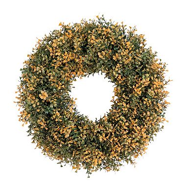 Nearly Natural 18-Inch Pre-Lit Artificial Boxwood Fall Wreath with LED Lights