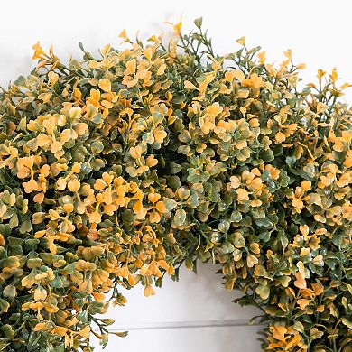 Nearly Natural 18-Inch Pre-Lit Artificial Boxwood Fall Wreath with LED Lights