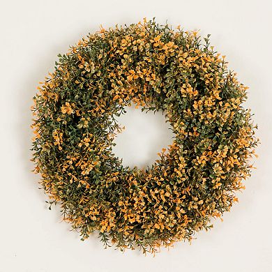 Nearly Natural 18-Inch Pre-Lit Artificial Boxwood Fall Wreath with LED Lights