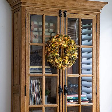 Nearly Natural 18-Inch Pre-Lit Artificial Boxwood Fall Wreath with LED Lights