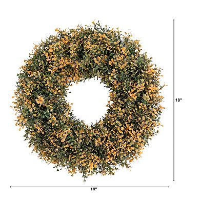 Nearly Natural 18-Inch Pre-Lit Artificial Boxwood Fall Wreath with LED Lights
