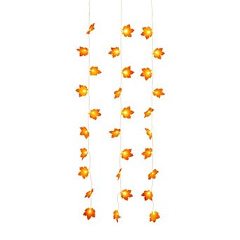 Nearly Natural 5-ft. Pre-Lit Artificial Autumn Maple Leaf Garland - Set of 3