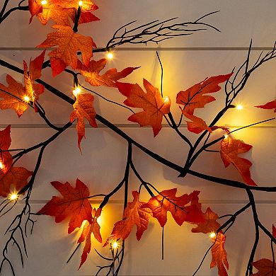 Nearly Natural 6-ft. Pre-Lit Artificial Autumn Maple Garland with 54 LED Lights
