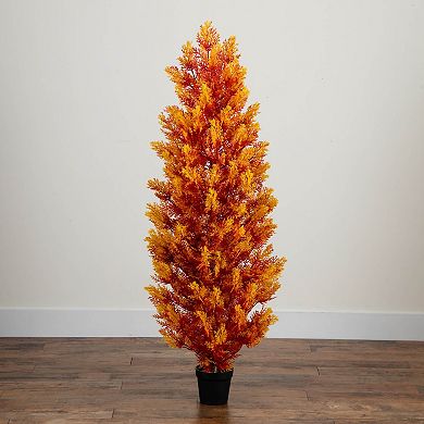 Nearly Natural 5-ft. UV Resistant Artificial Indoor / Outdoor Fall Cedar Tree