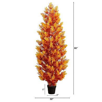 Nearly Natural 5-ft. UV Resistant Artificial Indoor / Outdoor Fall Cedar Tree