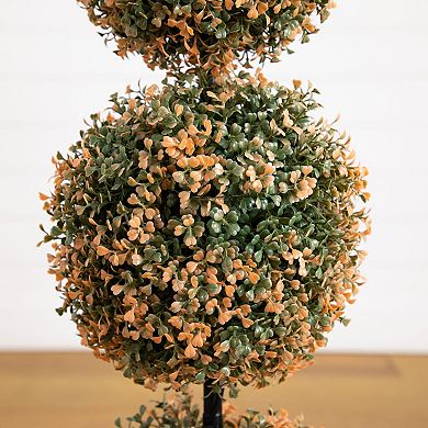 Nearly Natural 3-ft. UV Resistant Artificial Triple Ball Boxwood Topiary Tree with LED Lights