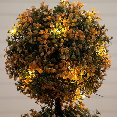Nearly Natural 3-ft. UV Resistant Artificial Triple Ball Boxwood Topiary Tree with LED Lights