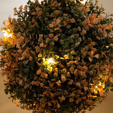 Nearly Natural 3-ft. UV Resistant Artificial Triple Ball Boxwood Topiary Tree with LED Lights