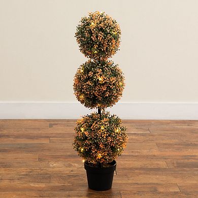 Nearly Natural 3-ft. UV Resistant Artificial Triple Ball Boxwood Topiary Tree with LED Lights