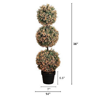 Nearly Natural 3-ft. UV Resistant Artificial Triple Ball Boxwood Topiary Tree with LED Lights