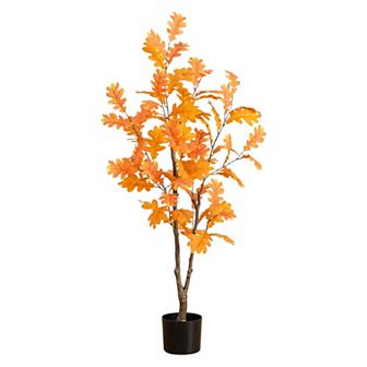 nearly natural 4-ft. Artificial Autumn Oak Tree Floor Decor in Pot