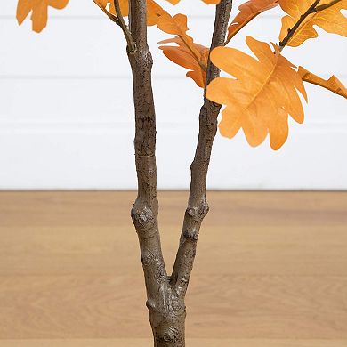 nearly natural 4-ft. Artificial Autumn Oak Tree Floor Decor in Pot