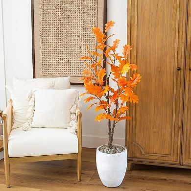 nearly natural 4-ft. Artificial Autumn Oak Tree Floor Decor in Pot
