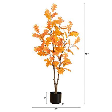 nearly natural 4-ft. Artificial Autumn Oak Tree Floor Decor in Pot
