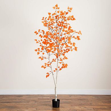 nearly natural 7-ft. Artificial Autumn Paper Birch Tree