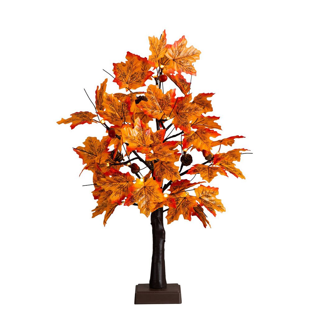 nearly natural 2-ft. Pre-Lit Artificial Autumn Maple Tree Floor Decor ...